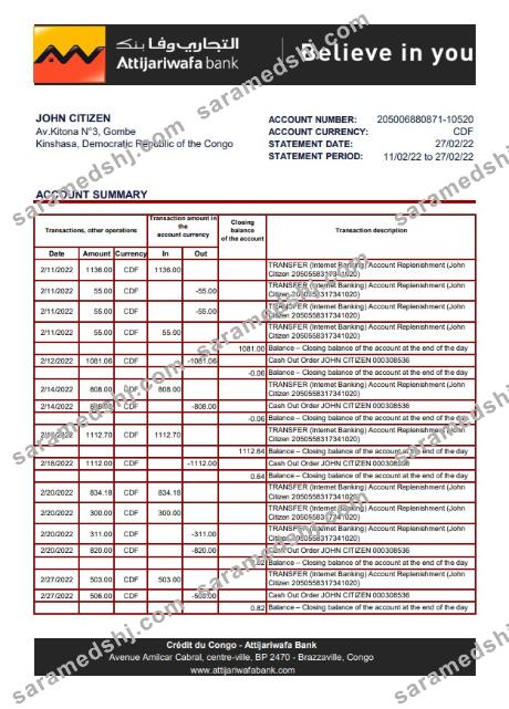 Congo Credit du Congo bank statement xls